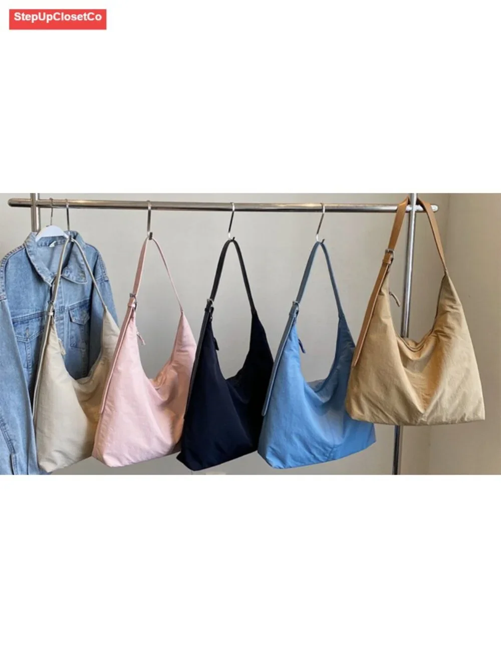 Slouchy Nylon Tote Bag Women Crossbody Underarm Shoulder Hobo Satchel College